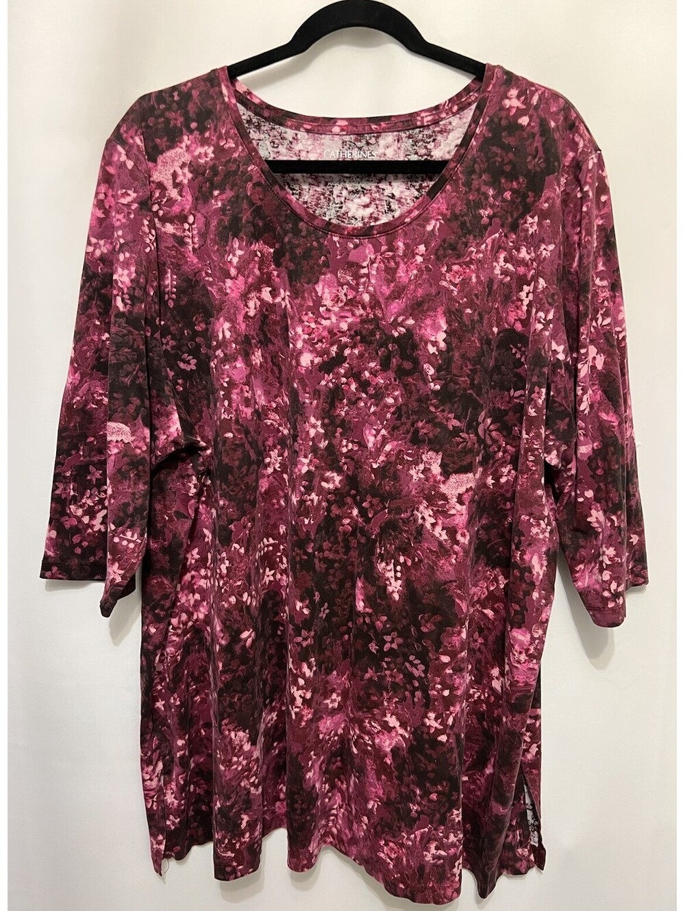 Catherines Women’s Plus Size 22/24 Scoop Neck Tunic Top 3/4 Sleeve Floral